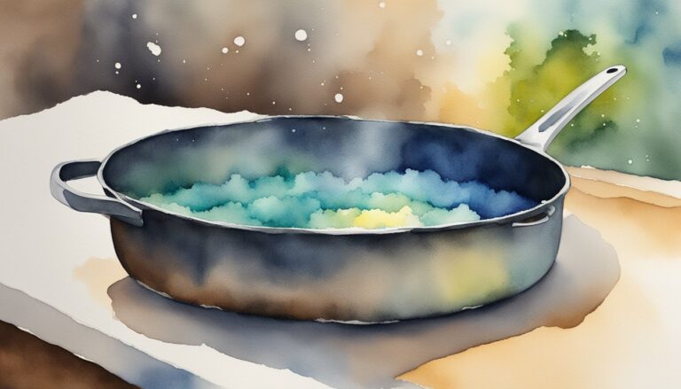 Colorful rice cooking in a metal pan.