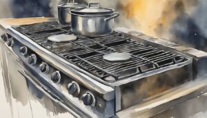 Watercolor illustration of a modern kitchen stove.